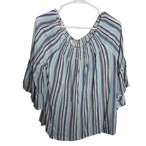Spense Blouse Women's Medium Striped 3/4 Sleeve Round Neck Smocked Casual Top